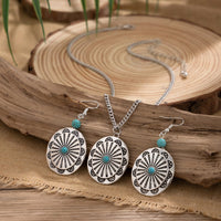 Thumbnail for Chic Turquoise Inlaid Carved Sunflower Pendant Necklace Earrings Set - ArtGalleryZen