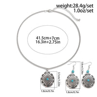 Thumbnail for Chic Turquoise Inlaid Carved Sunflower Pendant Necklace Earrings Set - ArtGalleryZen