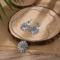 Thumbnail for Chic Turquoise Inlaid Carved Sunflower Pendant Necklace Earrings Set