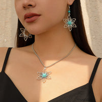 Thumbnail for Chic Turquoise Inlaid Hollow Cherry Blossom Necklace Earrings Set - ArtGalleryZen