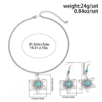 Thumbnail for Chic Turquoise Inlaid Hollow Cherry Blossom Necklace Earrings Set - ArtGalleryZen