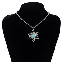 Thumbnail for Chic Turquoise Inlaid Hollow Cherry Blossom Necklace Earrings Set - ArtGalleryZen