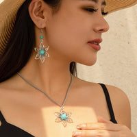 Thumbnail for Chic Turquoise Inlaid Hollow Cherry Blossom Necklace Earrings Set