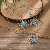 Thumbnail for Chic Turquoise Inlaid Hollow Cherry Blossom Necklace Earrings Set