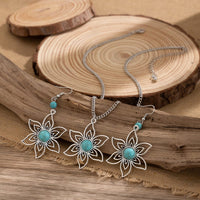 Thumbnail for Chic Turquoise Inlaid Hollow Cherry Blossom Necklace Earrings Set