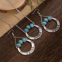Thumbnail for Chic Turquoise Inlaid Hoop Charm Necklace Earrings Set - ArtGalleryZen