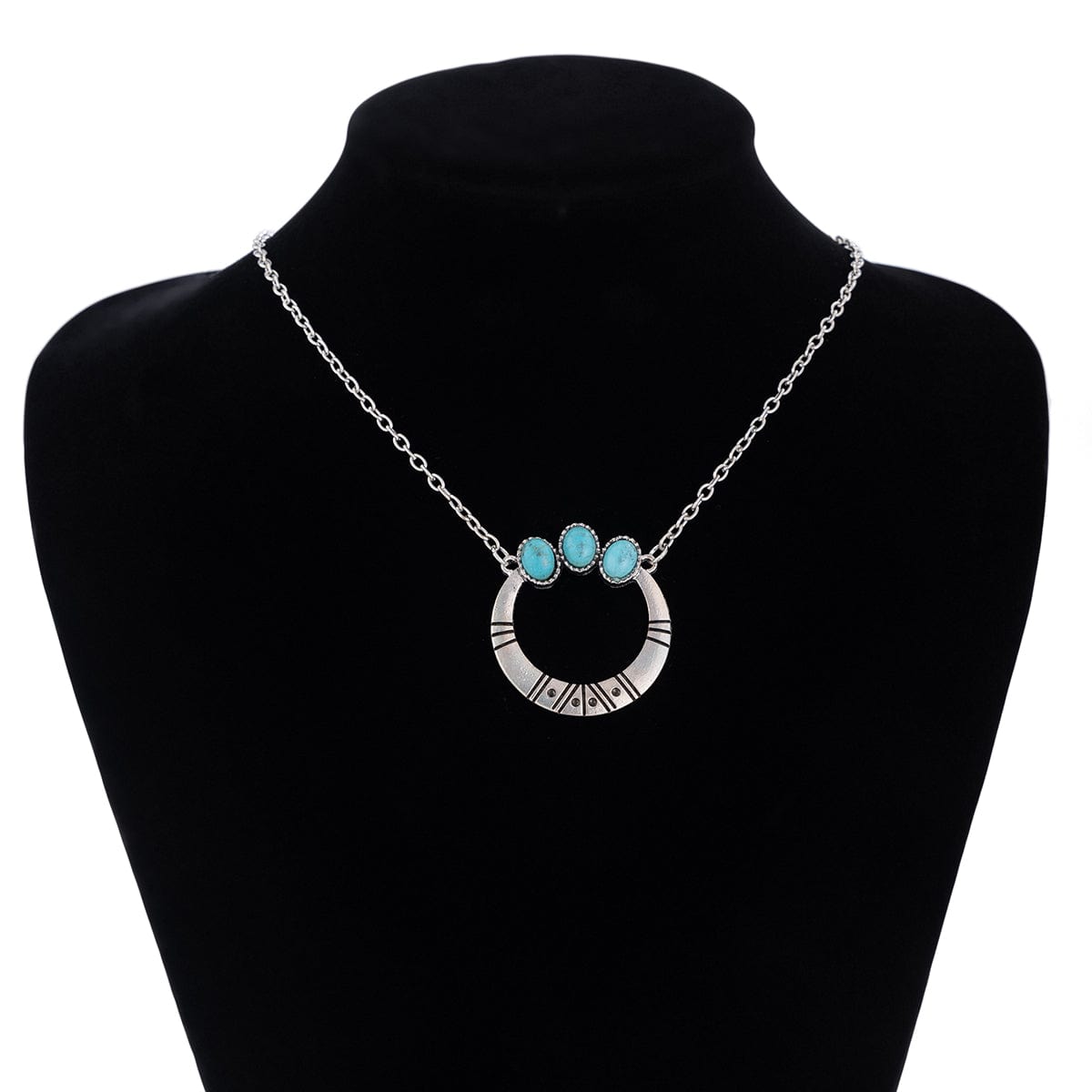 Chic Turquoise Inlaid Hoop Charm Necklace Earrings Set - ArtGalleryZen