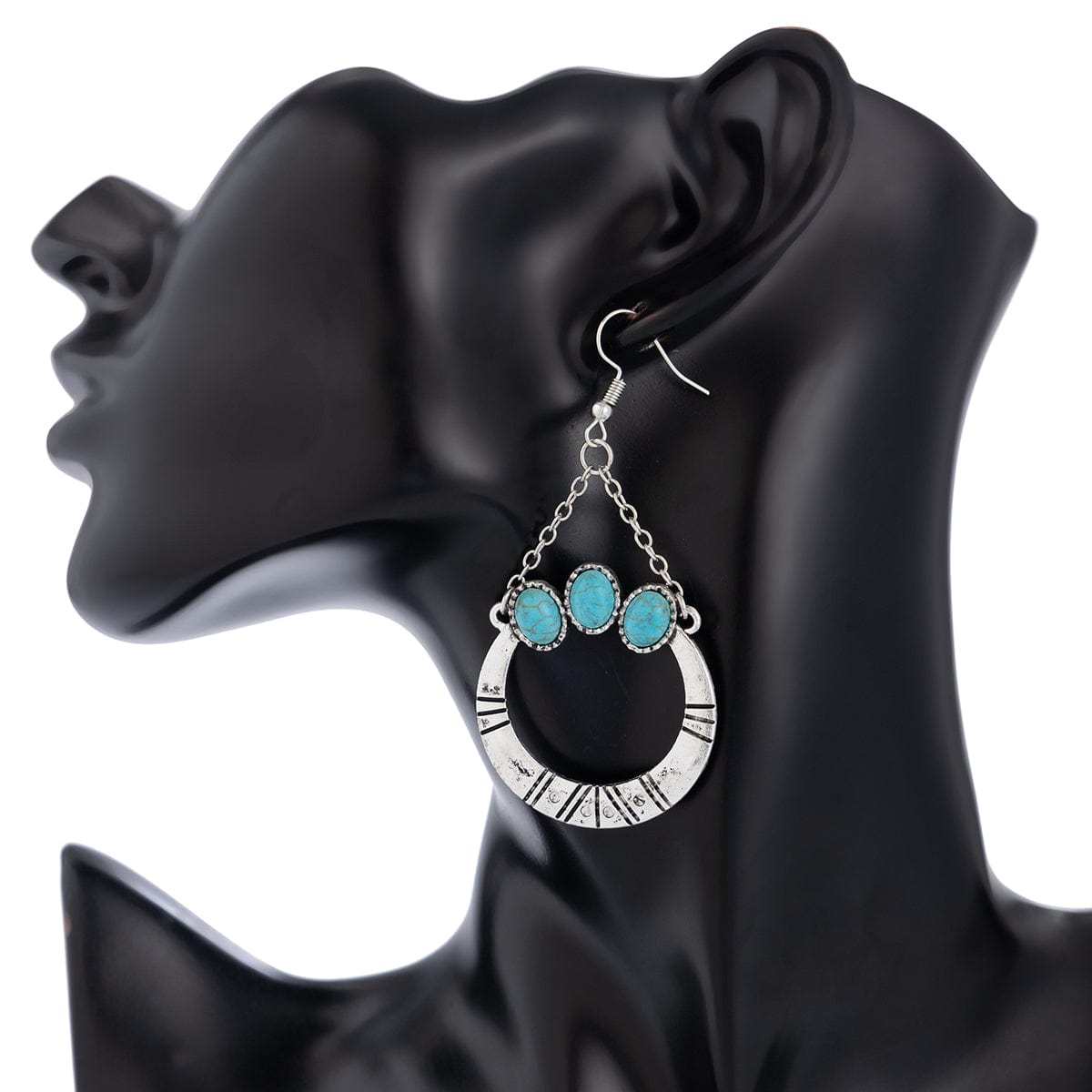 Chic Turquoise Inlaid Hoop Charm Necklace Earrings Set - ArtGalleryZen