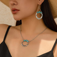 Thumbnail for Chic Turquoise Inlaid Hoop Charm Necklace Earrings Set