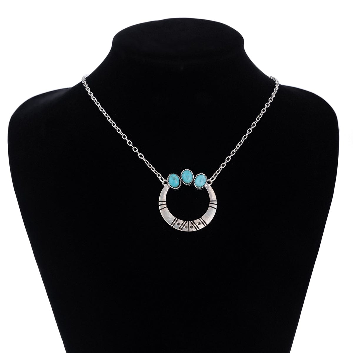 Chic Turquoise Inlaid Hoop Charm Necklace Earrings Set