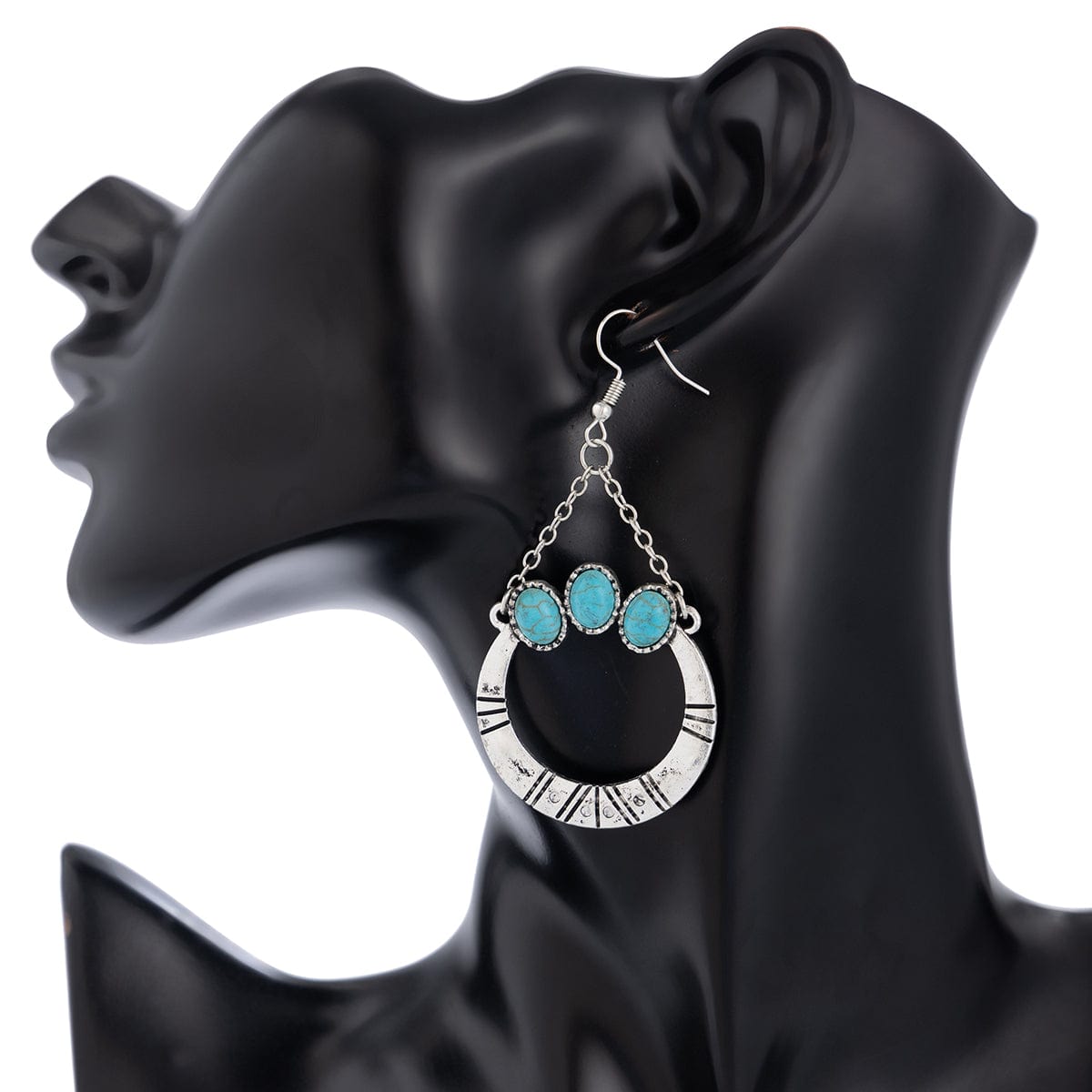 Chic Turquoise Inlaid Hoop Charm Necklace Earrings Set