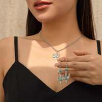 Thumbnail for Chic Turquosie Inlaid Cactus Pendant Necklace Earrings Set