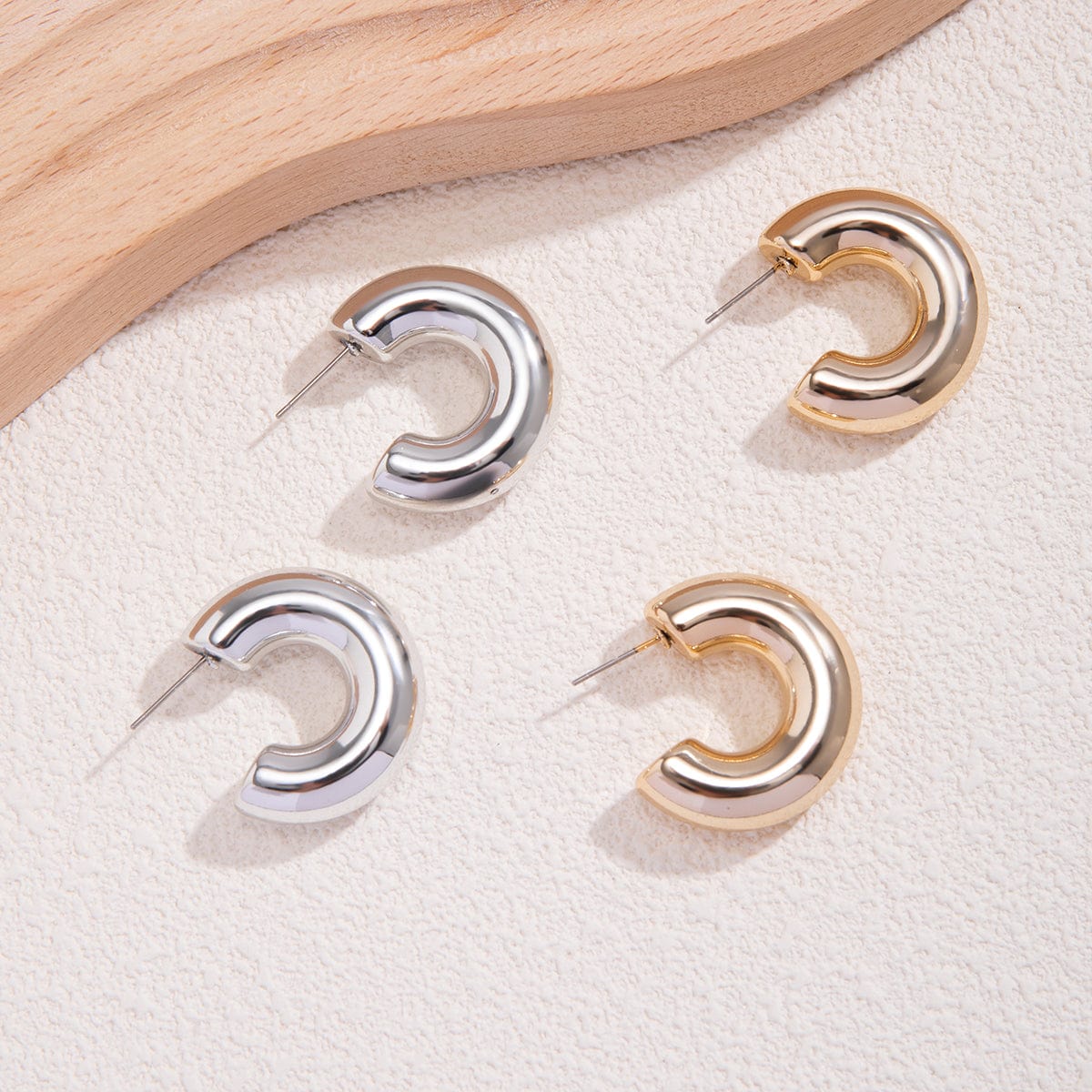 Chic Gold Silver Plated C Shaped Stud Earrings Set - ArtGalleryZen