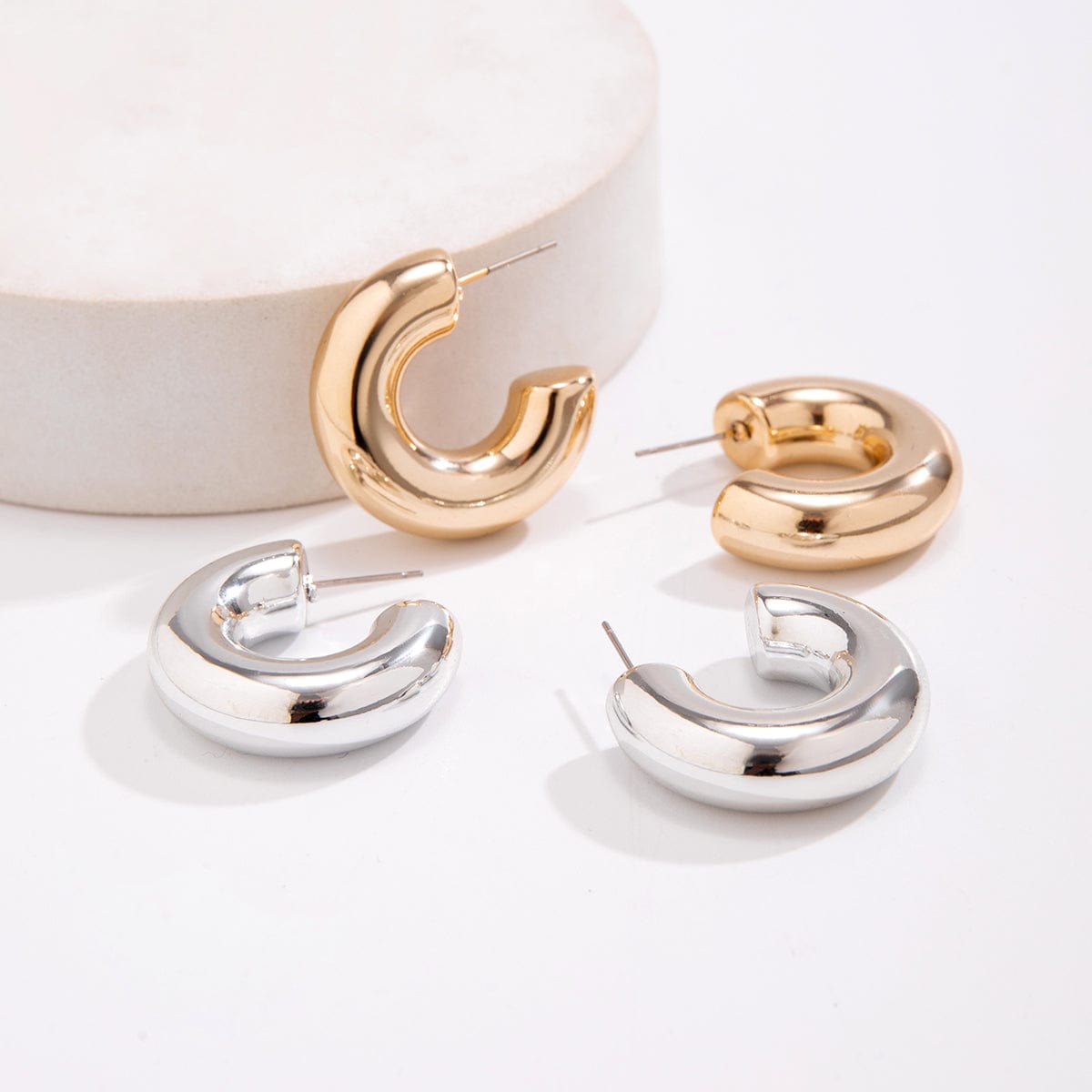 Chic Gold Silver Plated C Shaped Stud Earrings Set - ArtGalleryZen