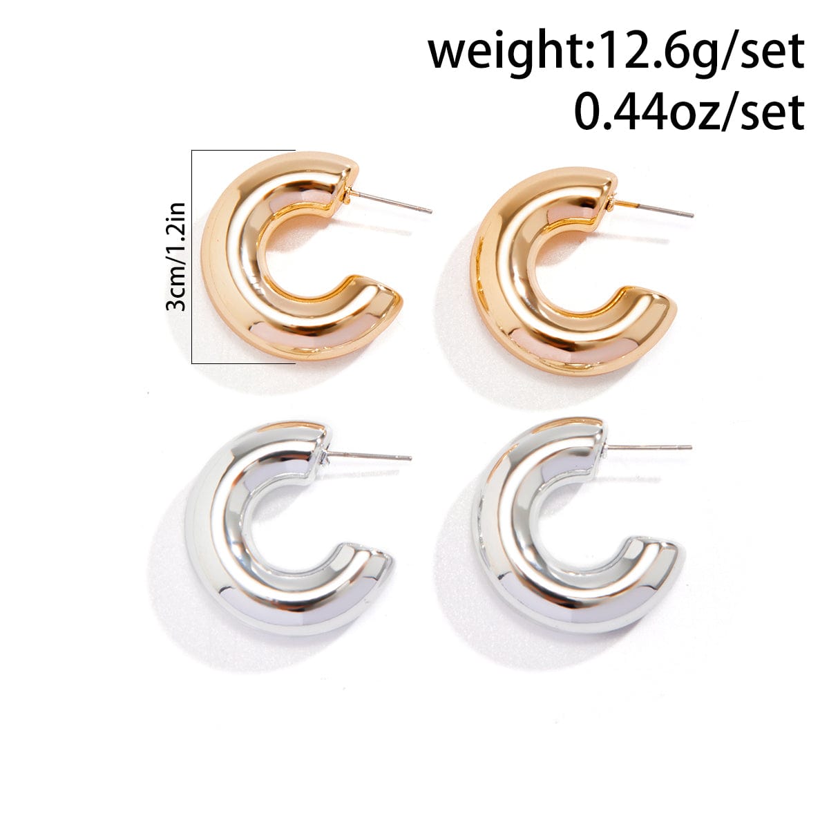 Chic Gold Silver Plated C Shaped Stud Earrings Set - ArtGalleryZen