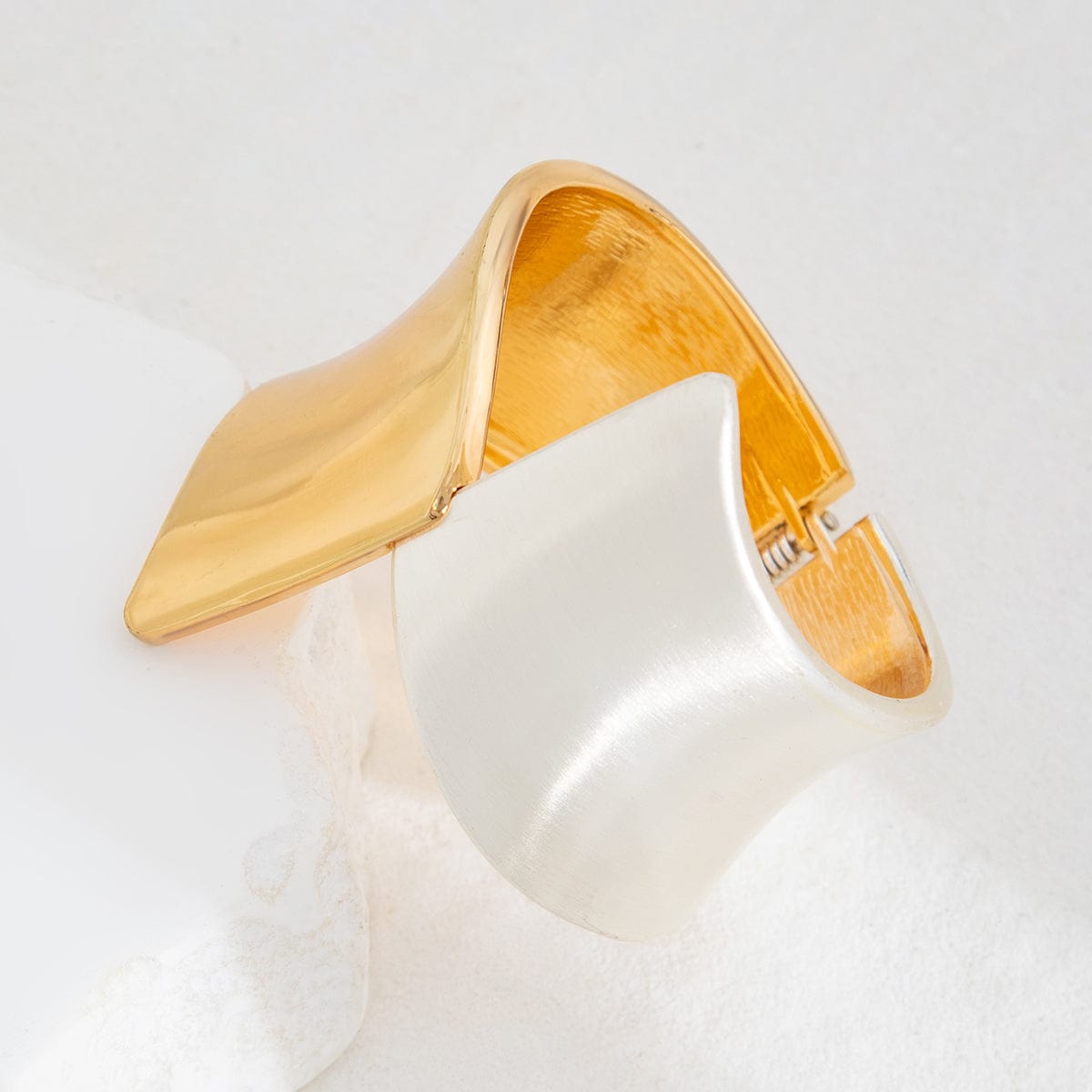 Chic Two Tone Frosted Wide Cuff Bangle Bracelet - ArtGalleryZen
