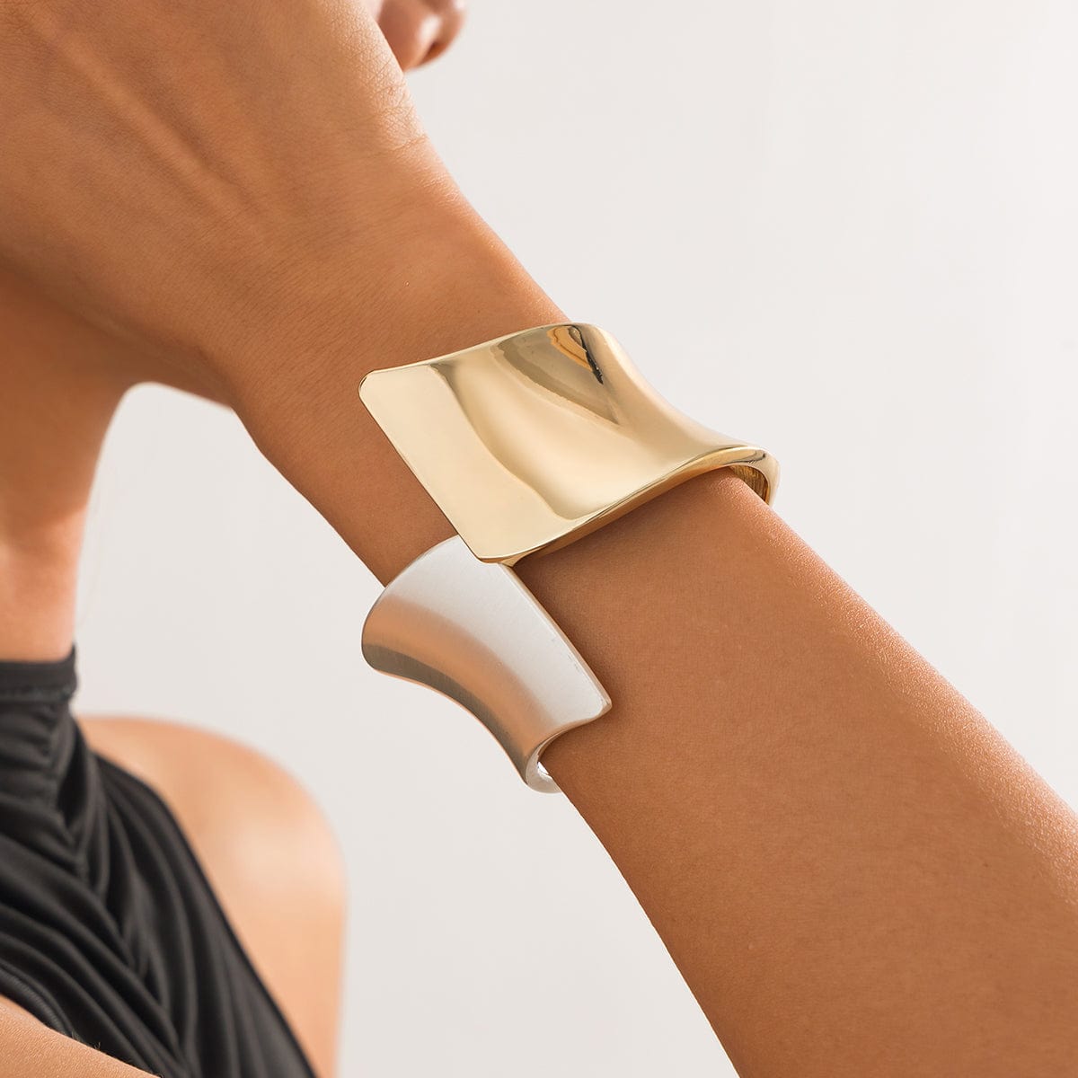 Chic Two Tone Frosted Wide Cuff Bangle Bracelet - ArtGalleryZen