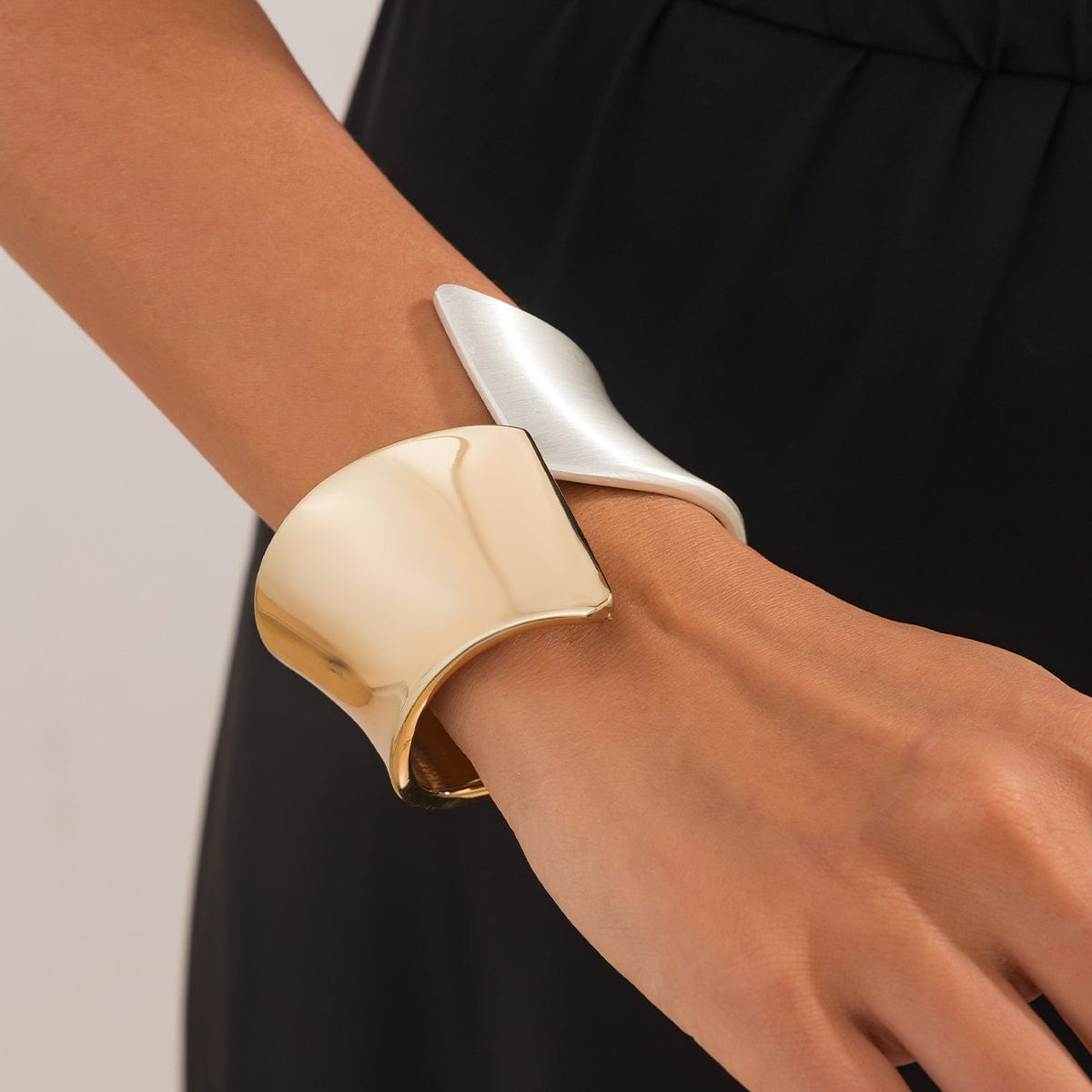 Chic Two Tone Frosted Wide Cuff Bangle Bracelet