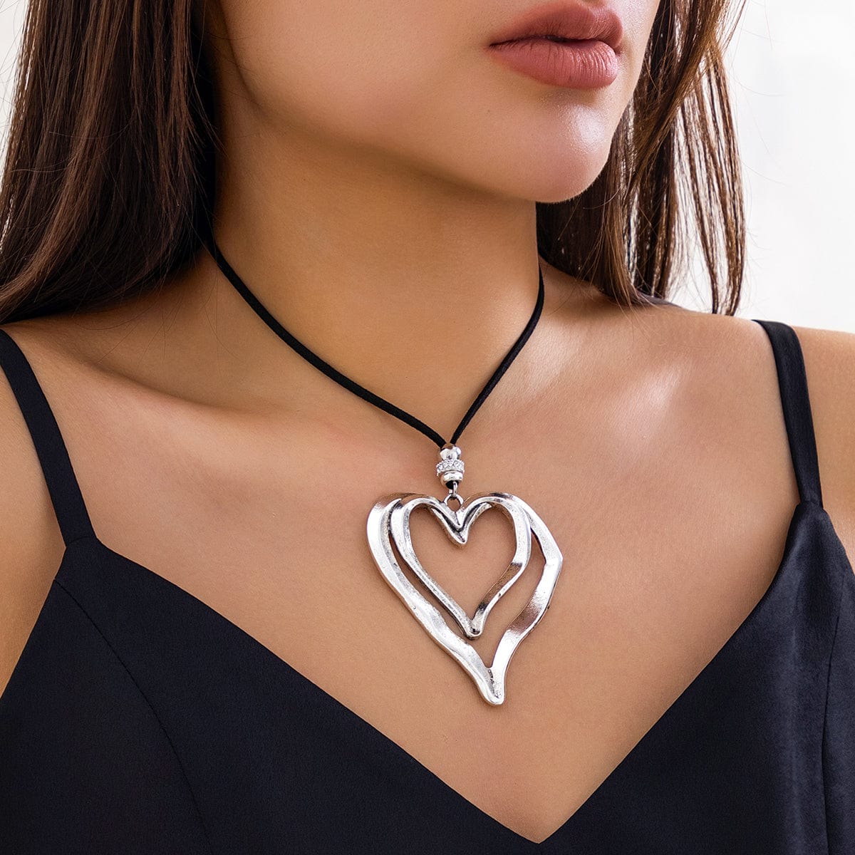 Chic Velvet Double Hollow Heart Pendant Necklace - ArtGalleryZen