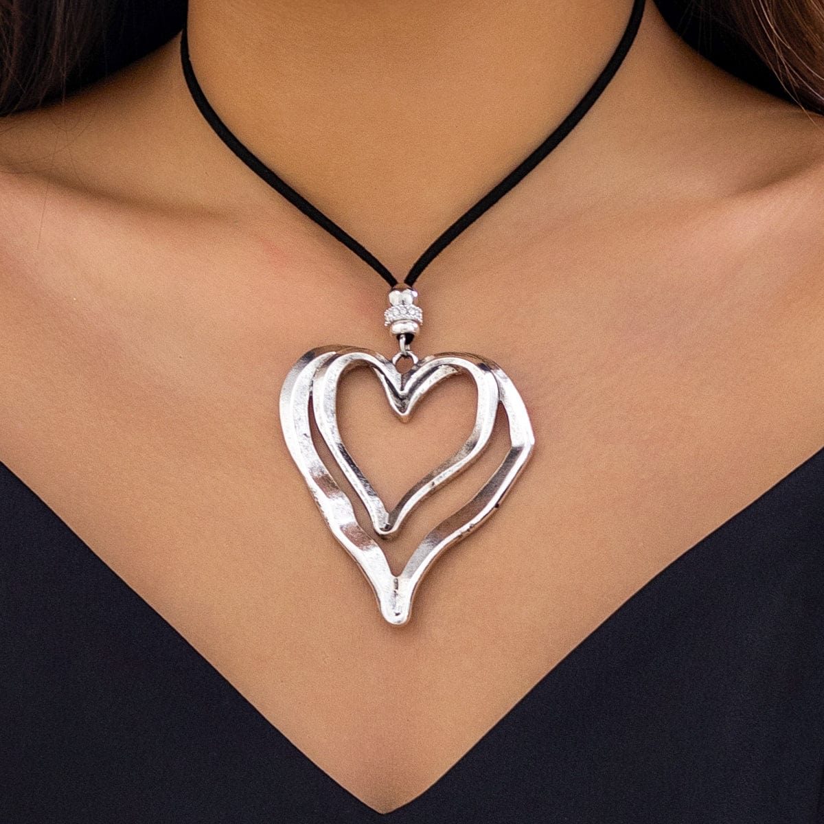 Chic Velvet Double Hollow Heart Pendant Necklace - ArtGalleryZen