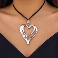 Thumbnail for Chic Velvet Double Hollow Heart Pendant Necklace - ArtGalleryZen