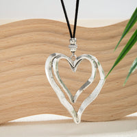 Thumbnail for Chic Velvet Double Hollow Heart Pendant Necklace - ArtGalleryZen