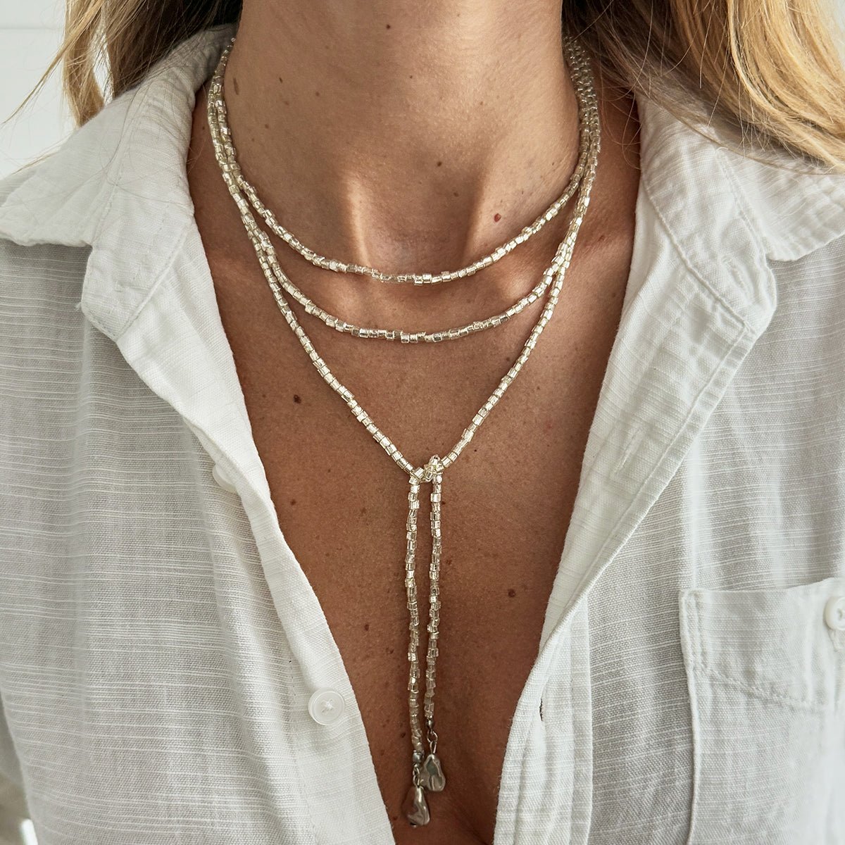 Chic Waterdrop Pendant Square Seed Beaded Long Chain Necklace - ArtGalleryZen