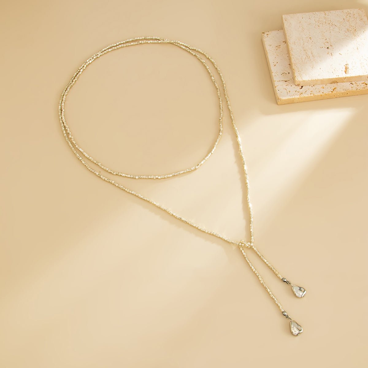 Chic Waterdrop Pendant Square Seed Beaded Long Chain Necklace - ArtGalleryZen