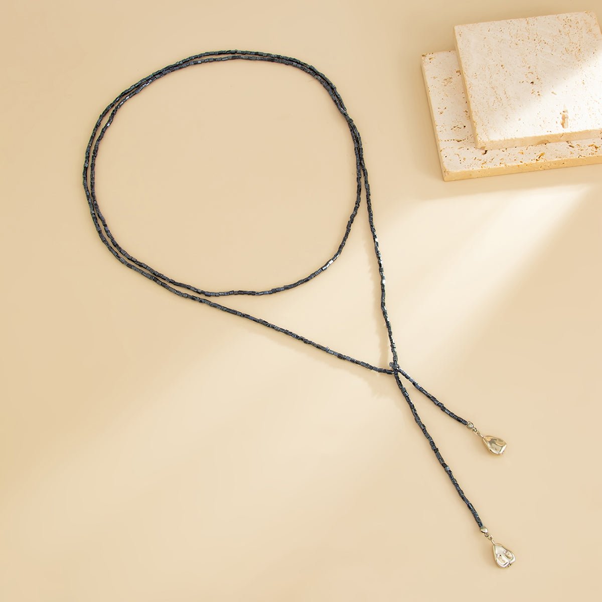 Chic Waterdrop Pendant Square Seed Beaded Long Chain Necklace - ArtGalleryZen