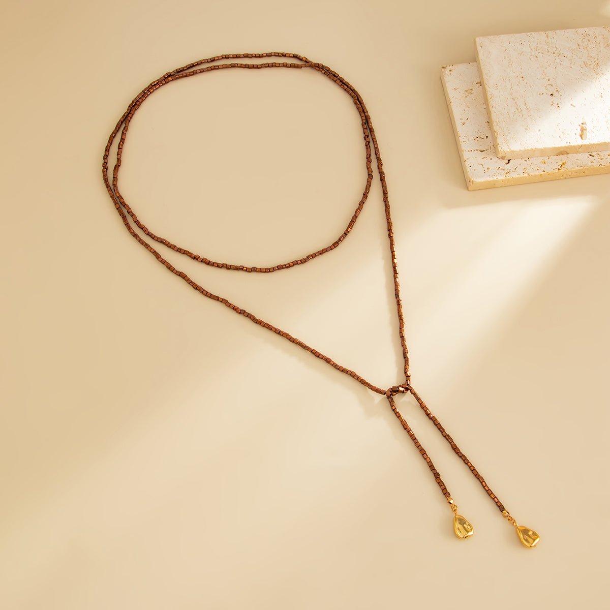 Chic Waterdrop Pendant Square Seed Beaded Long Chain Necklace - ArtGalleryZen