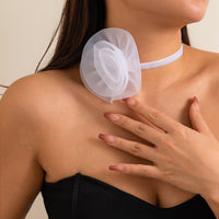 Thumbnail for Chic White Mesh Flower Velvet Collar Choker Necklace - ArtGalleryZen