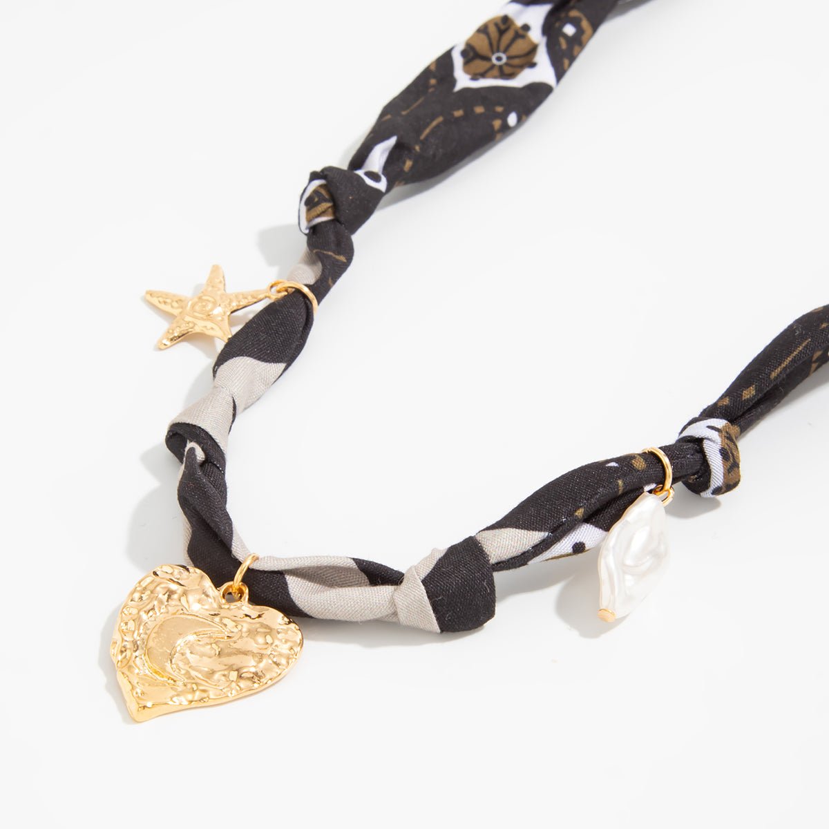 Chiffon Ribbon Choker Necklace Heart Starfish Pearl Charm Pendant - ArtGalleryZen