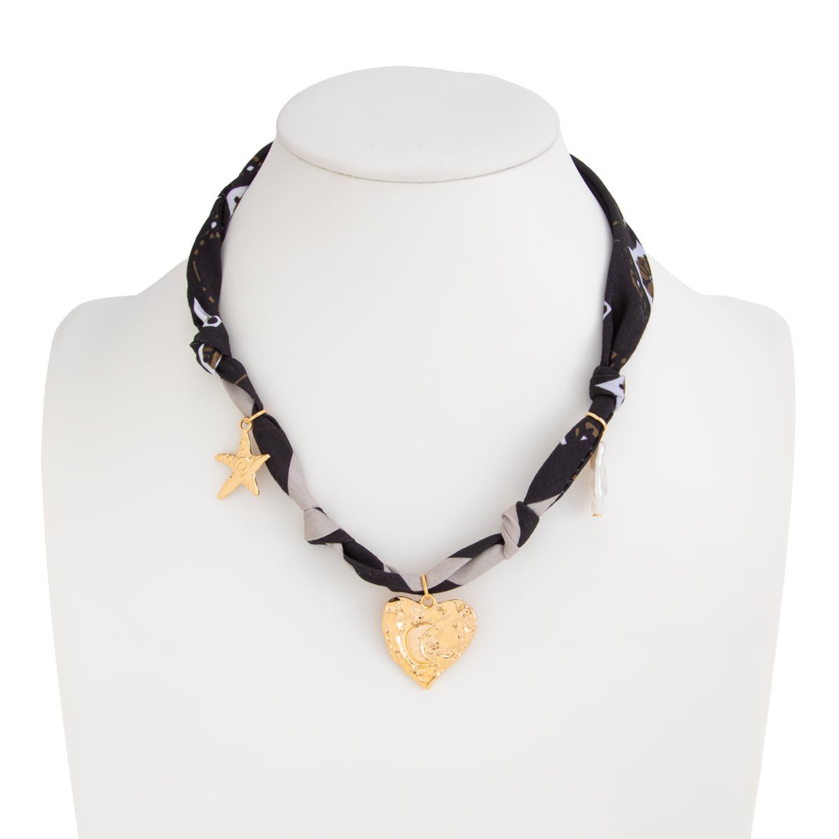 Chiffon Ribbon Choker Necklace Heart Starfish Pearl Charm Pendant - ArtGalleryZen