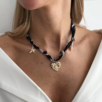 Thumbnail for Chiffon Ribbon Choker Necklace Heart Starfish Pearl Charm Pendant - ArtGalleryZen