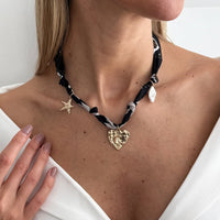 Thumbnail for Chiffon Ribbon Choker Necklace Heart Starfish Pearl Charm Pendant - ArtGalleryZen