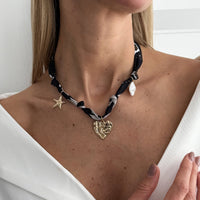 Thumbnail for Chiffon Ribbon Choker Necklace Heart Starfish Pearl Charm Pendant - ArtGalleryZen