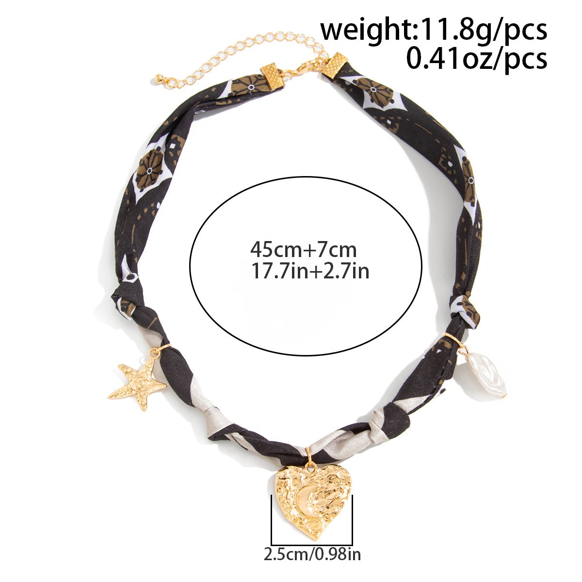Chiffon Ribbon Choker Necklace Heart Starfish Pearl Charm Pendant - ArtGalleryZen