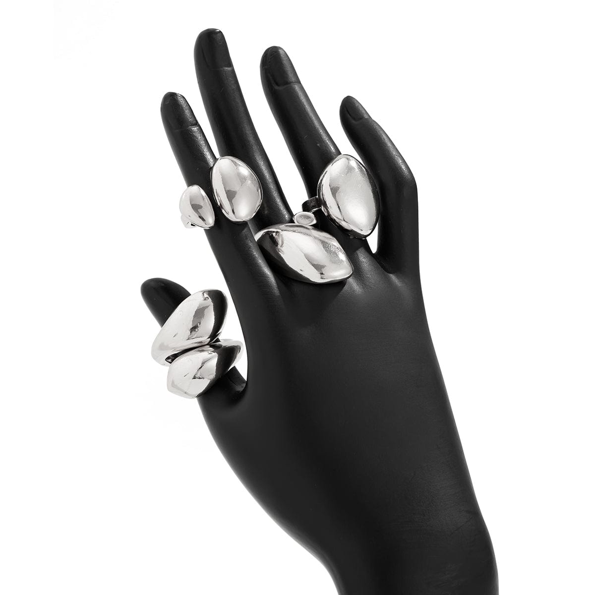 Chunky 4pcs Gold Silver Plated Glossy Waterdrop Ring Set - ArtGalleryZen