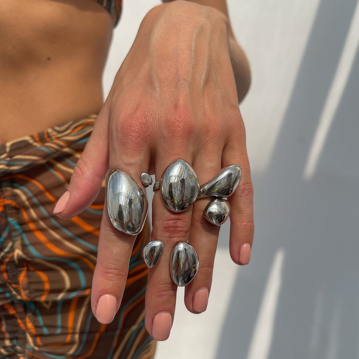 Chunky 4pcs Gold Silver Plated Glossy Waterdrop Ring Set - ArtGalleryZen