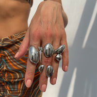 Thumbnail for Chunky 4pcs Gold Silver Plated Glossy Waterdrop Ring Set - ArtGalleryZen