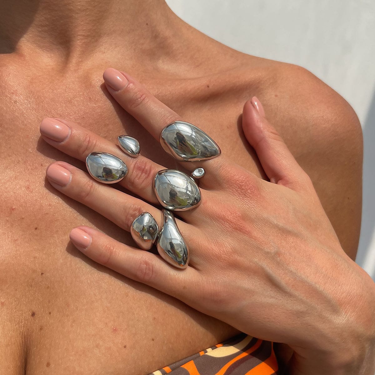 Chunky 4pcs Gold Silver Plated Glossy Waterdrop Ring Set - ArtGalleryZen