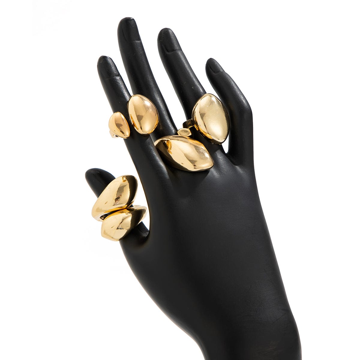 Chunky 4pcs Gold Silver Plated Glossy Waterdrop Ring Set - ArtGalleryZen