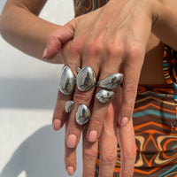 Thumbnail for Chunky 4pcs Gold Silver Plated Glossy Waterdrop Ring Set - ArtGalleryZen