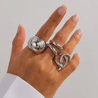Thumbnail for Chunky 4pcs Gold Silver Tone Irregular Curved Ring Set - ArtGalleryZen