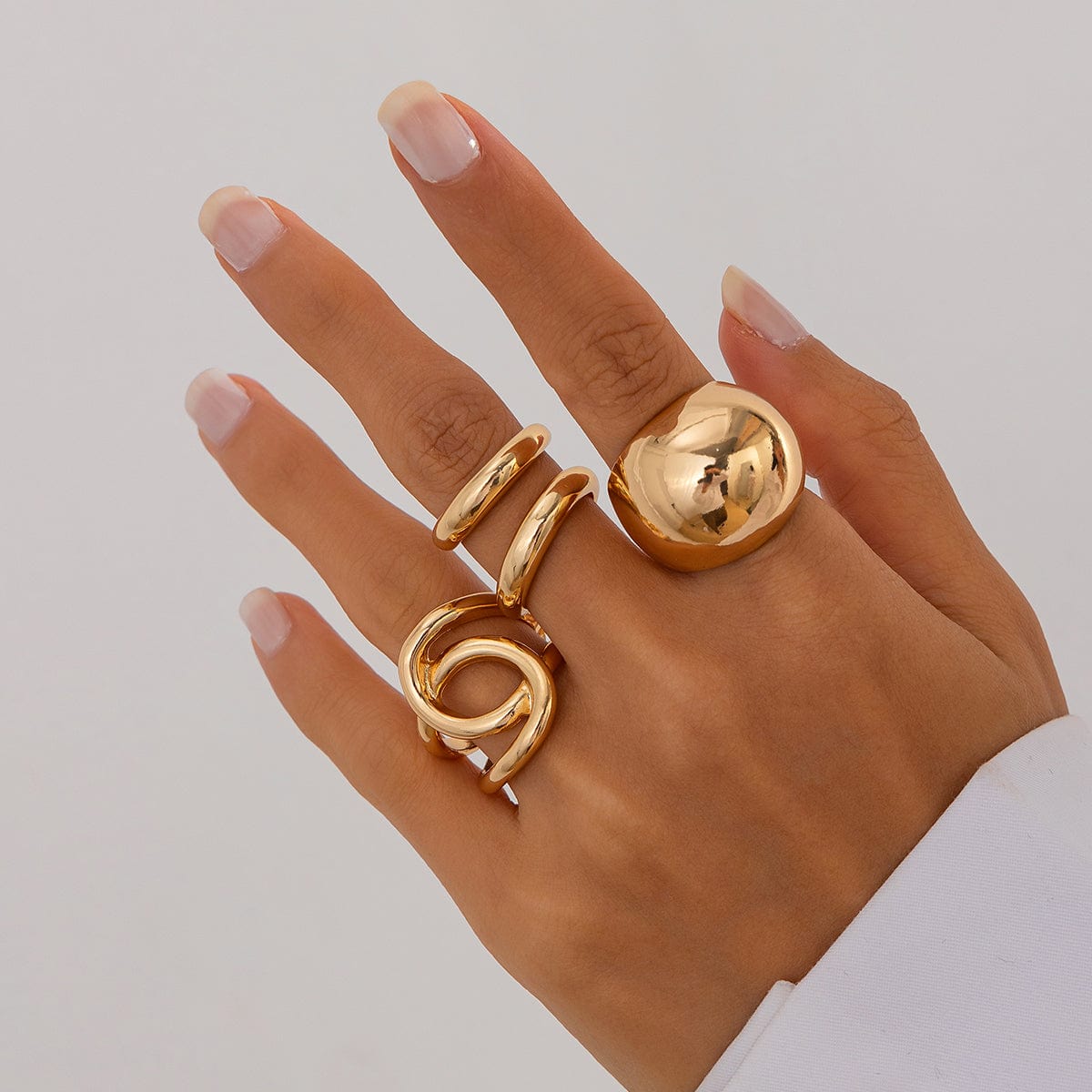 Chunky 4pcs Gold Silver Tone Irregular Curved Ring Set - ArtGalleryZen