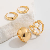 Thumbnail for Chunky 4pcs Gold Silver Tone Irregular Curved Ring Set - ArtGalleryZen