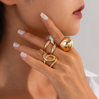 Thumbnail for Chunky 4pcs Gold Silver Tone Irregular Curved Ring Set - ArtGalleryZen