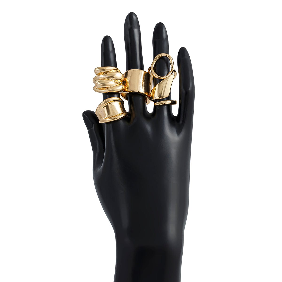 Chunky 4Pcs Hollow Oval Glossy Stackable Ring Set - ArtGalleryZen