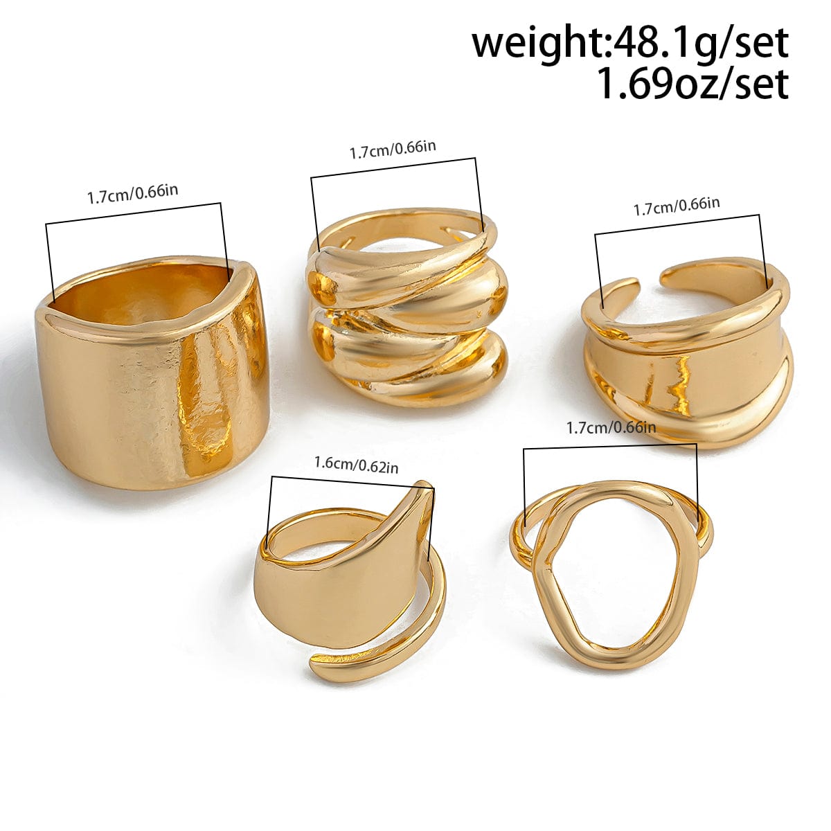 Chunky 4Pcs Hollow Oval Glossy Stackable Ring Set