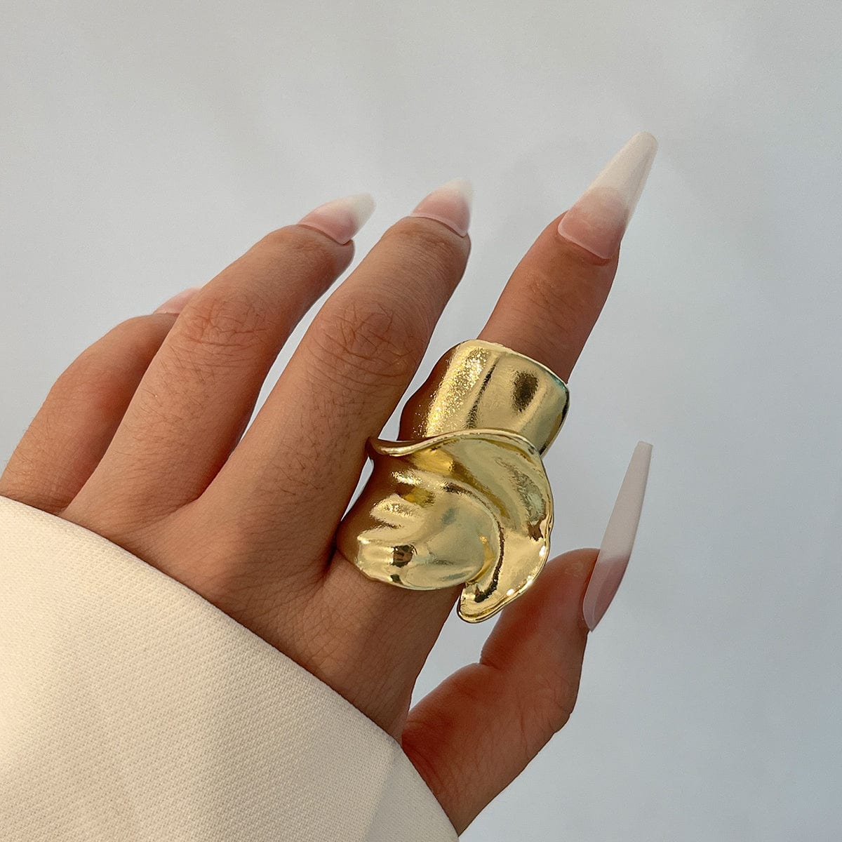 Chunky Abstract Pattern Metallic Wide Ring